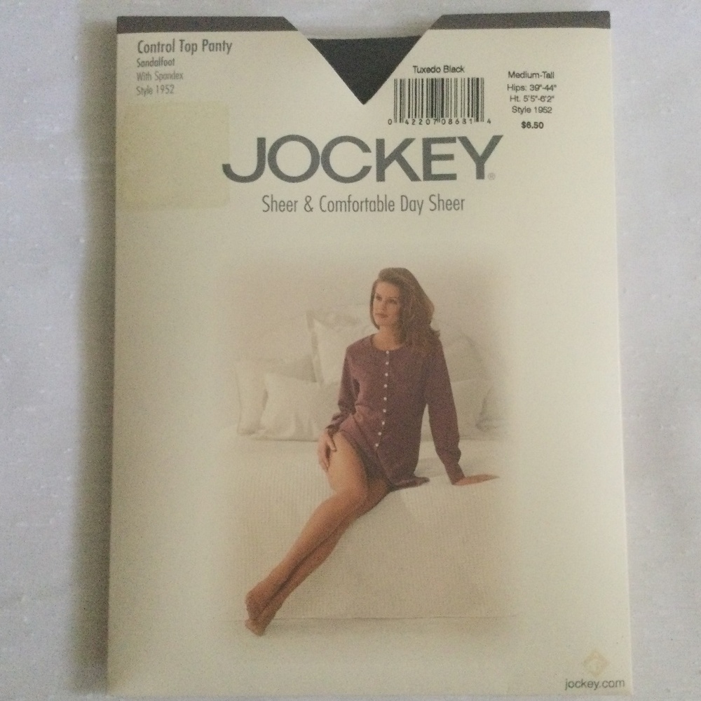 Vintage Jockey Style #1952 Day Sheer Sandalfoot Tuxedo Black Size Medium-Tall